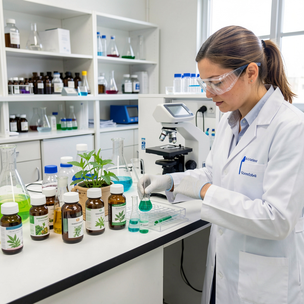 Laboratory researching botanical extracts and plant-based supplements